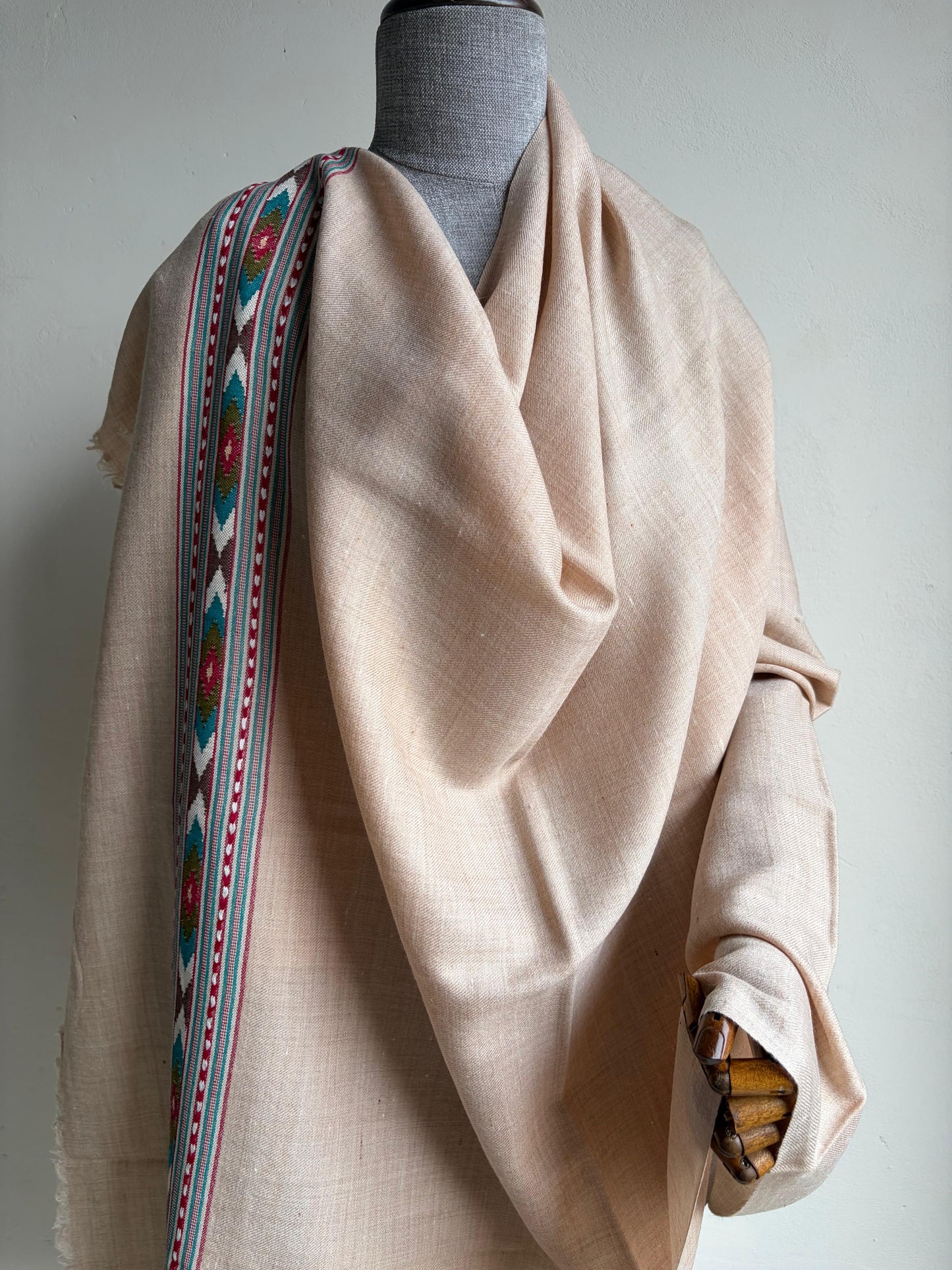Handwoven Angora and Wool Blend Shawl (Beige)