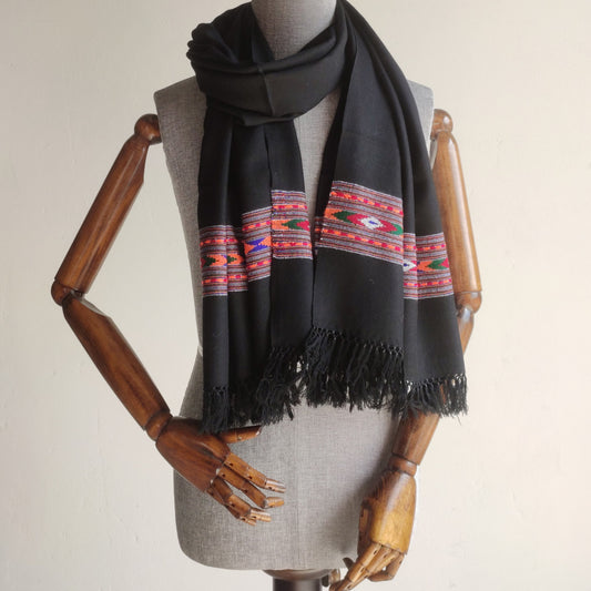 Black Merino Wool Stole- Manala Kingri