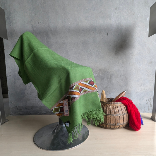 Hand Woven Pure Merino Wool Kullu Stole- green