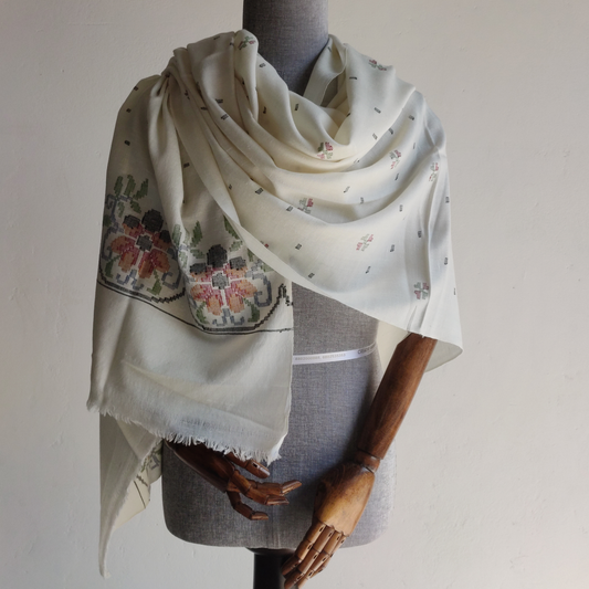 Handwoven Angora+Wool Shawl White