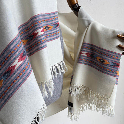Pure Merino Wool Kullu Shawl White | Handwoven