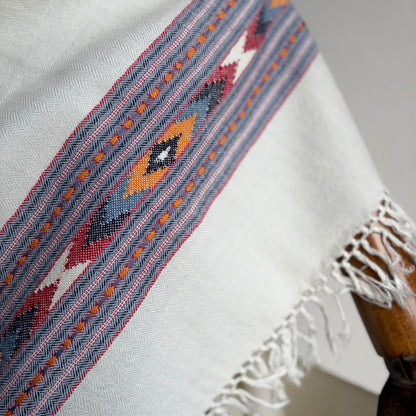 Pure Merino Wool Kullu Shawl White | Handwoven