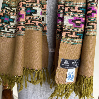 Women Traditional Kullu patti stole- Olive