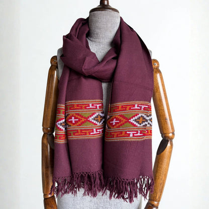 Merino Wool Traditional Kullu Patti Stole – Coffee