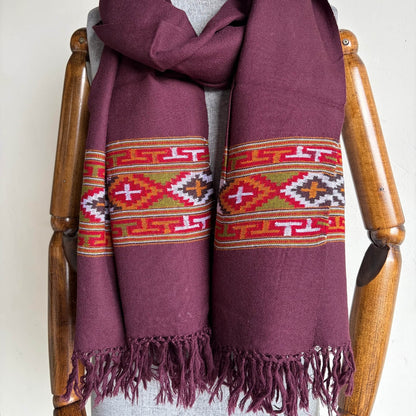 Merino Wool Traditional Kullu Patti Stole – Coffee