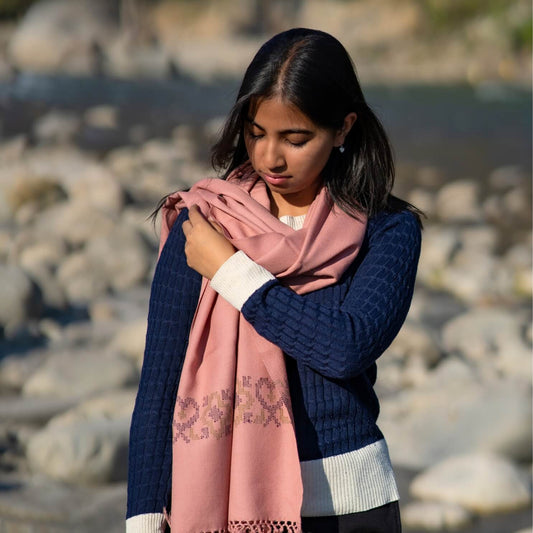 Handwoven Pure Merino Heart Stole- Dusty Pink