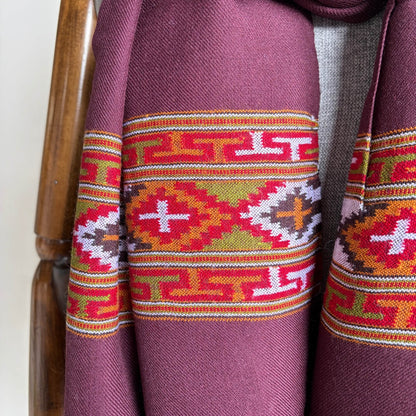 Merino Wool Traditional Kullu Patti Stole – Coffee