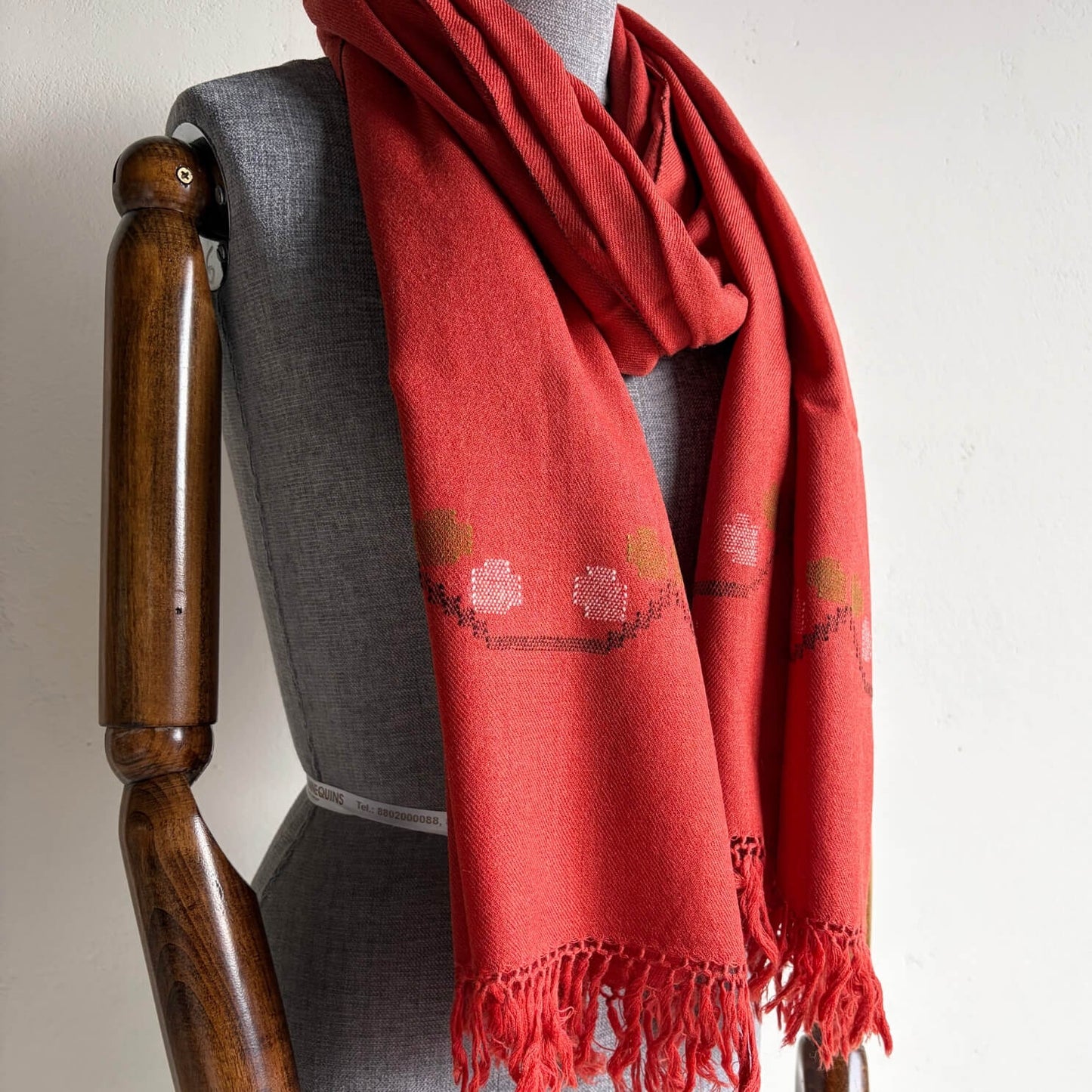 Handwoven Polywool Kullu Patti Stole – Orange