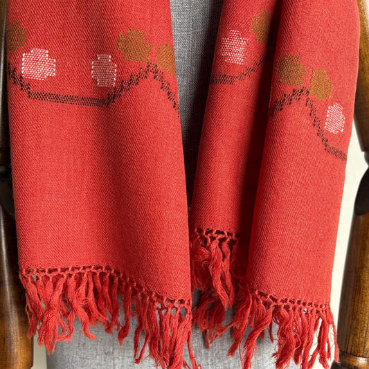 Handwoven Polywool Kullu Patti Stole – Orange