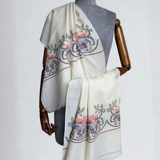 Handwoven Kullu Phool Patti Angora Shawl