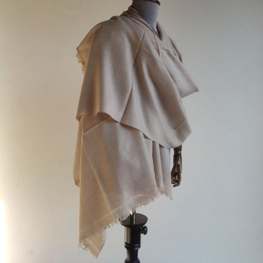 Hand Woven Pure Merino Wool Kullu Shawl for Men- Beige (Loi)