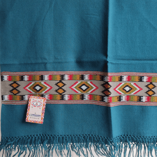 Hand Woven Pure Merino Wool Kullu Stole- teal