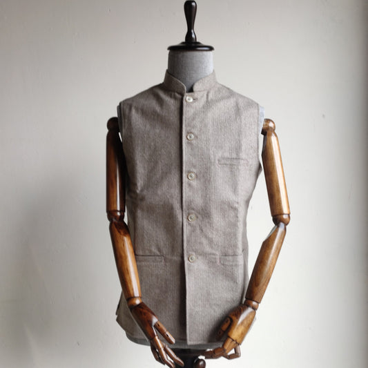Men's Herringbone Light Grey Woolen Nehru Jacket