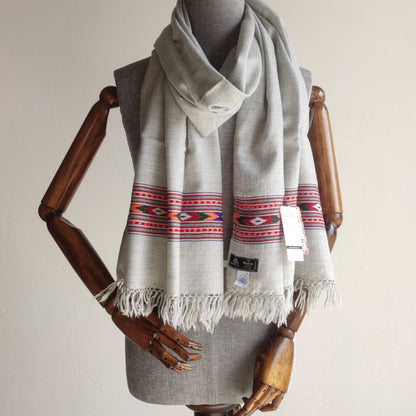 Hand Woven Pure Merino Wool Kullu Stole-(Grey)