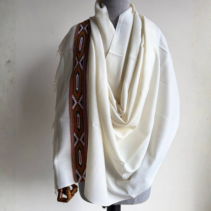 Handwoven Kullu Patti Polywool Shawl Cream