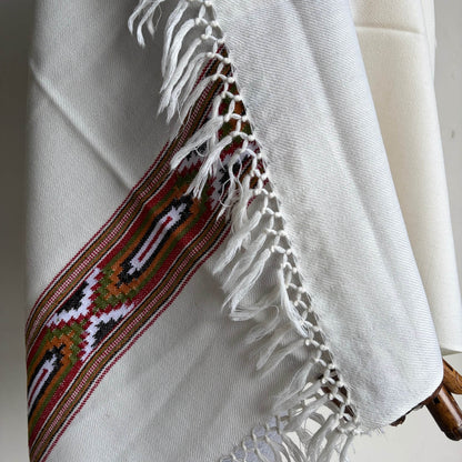 Handwoven Kullu Patti Polywool Shawl Cream