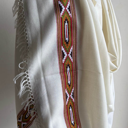 Handwoven Kullu Patti Polywool Shawl Cream