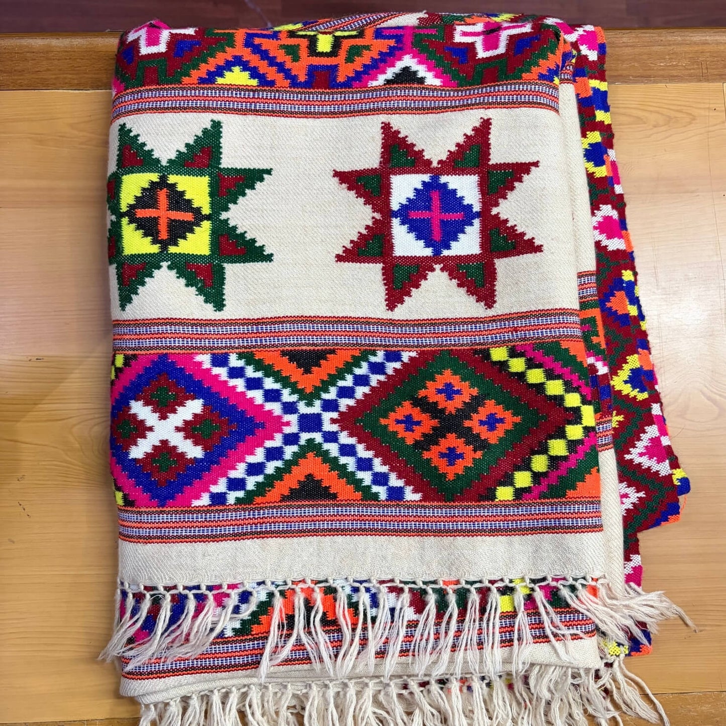 Handwoven Original Kullu Pattu- Dhaulagiri - 3 Patti with stars