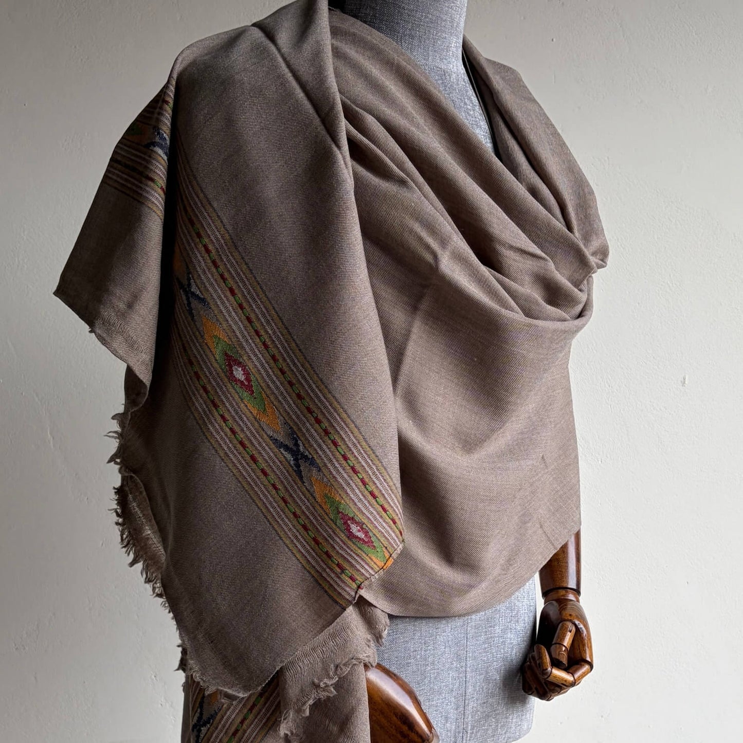 Close up of men's shawl(loi)- beige
