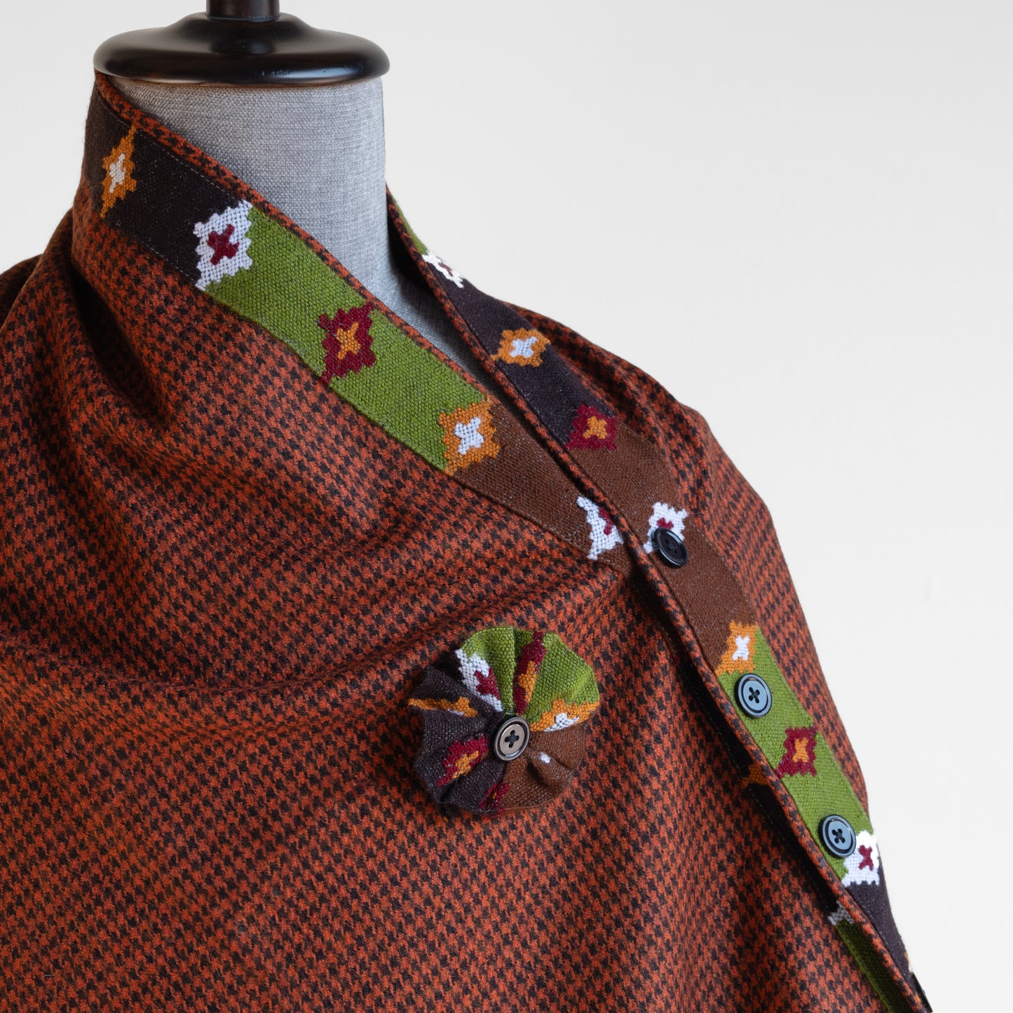Rust Woolen Cape for Women With Kullu Patti Border