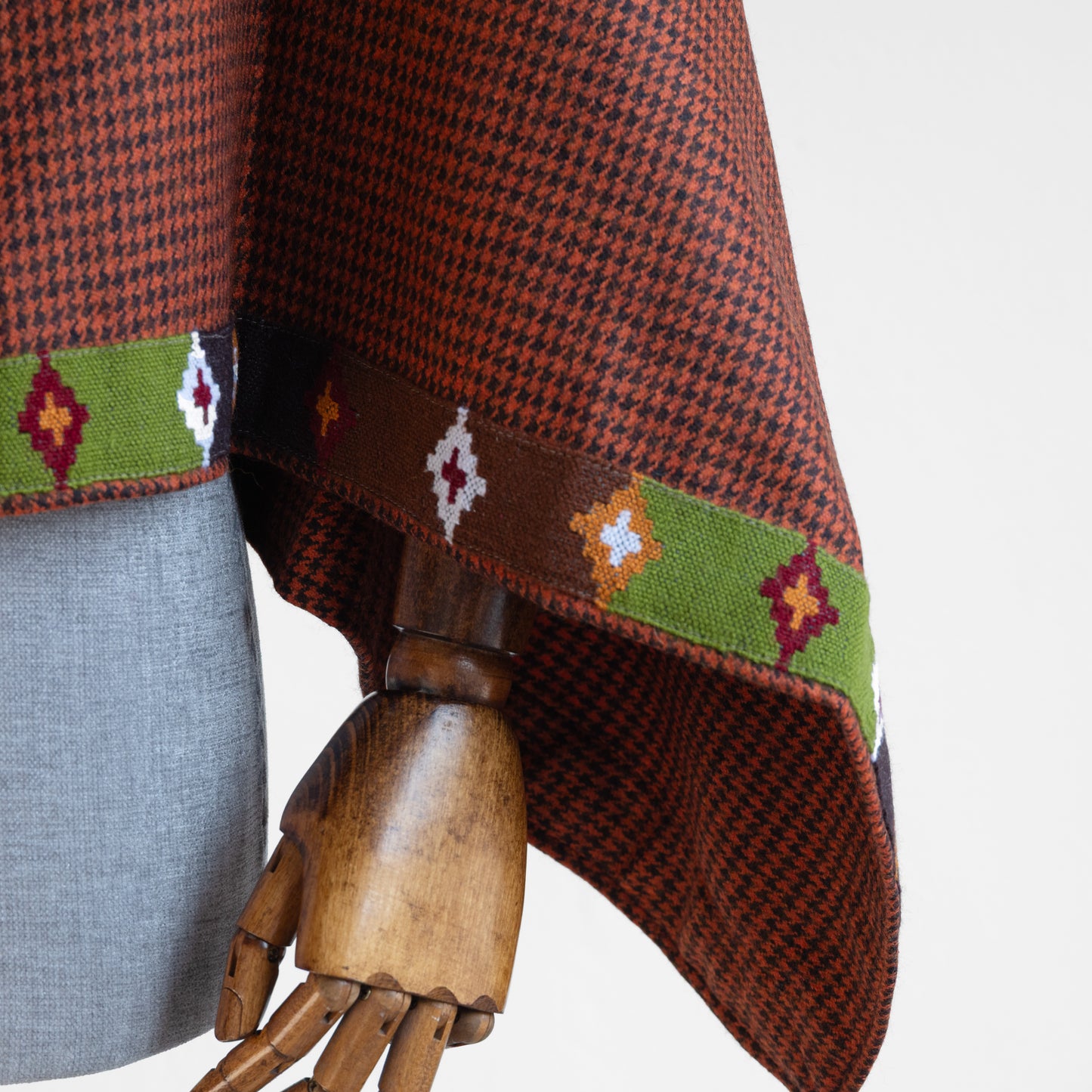 Rust Woolen Cape for Women With Kullu Patti Border