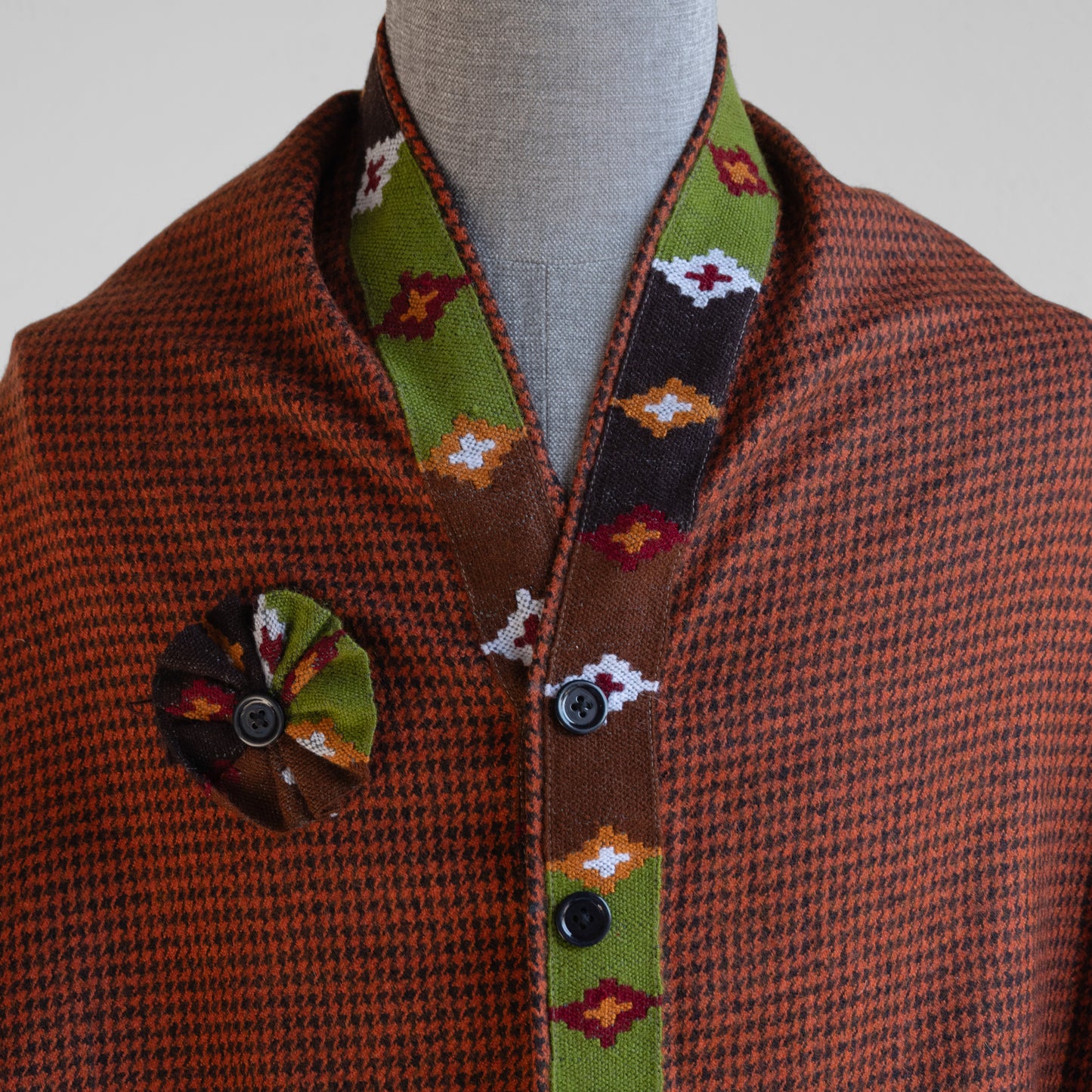 Rust Woolen Cape for Women With Kullu Patti Border