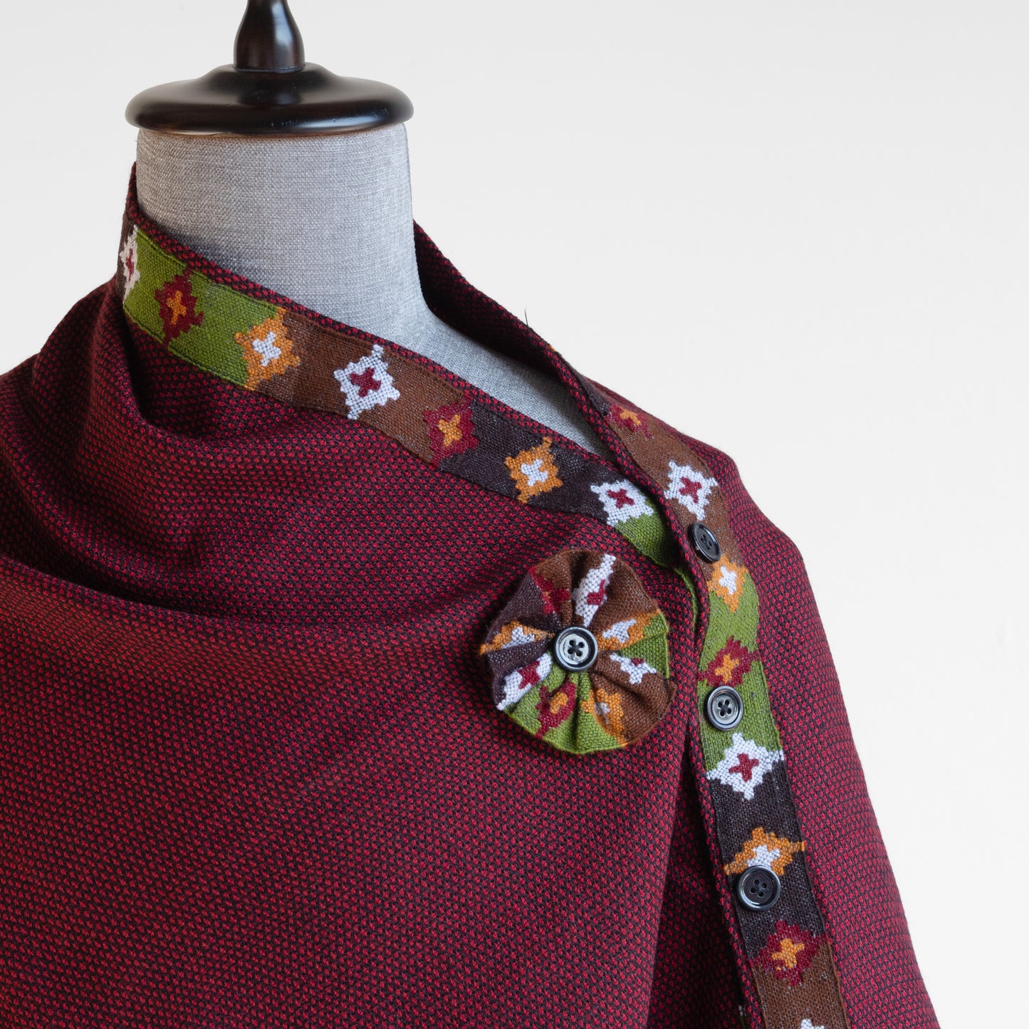 Honeycomb Maroon Woolen Cap for Women With Kullu Patti Border