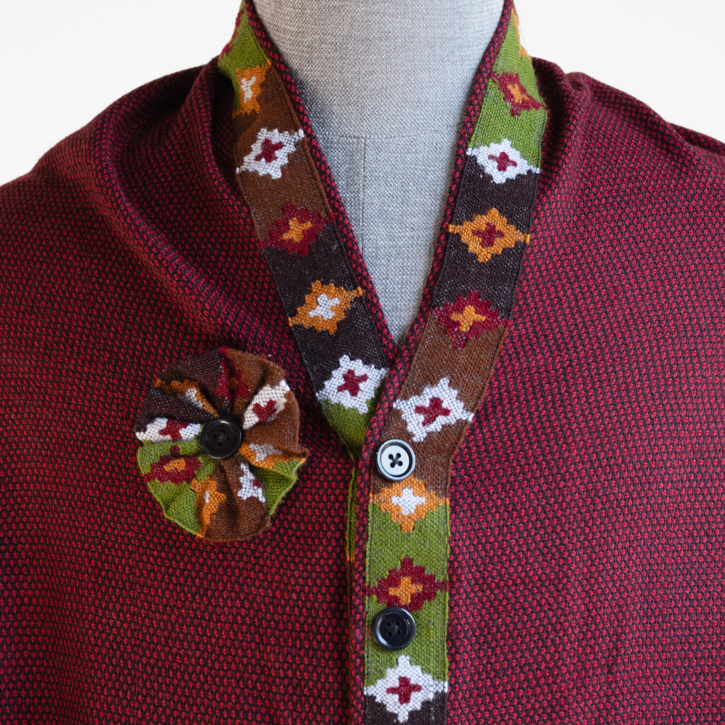 Honeycomb Maroon Woolen Cap for Women With Kullu Patti Border