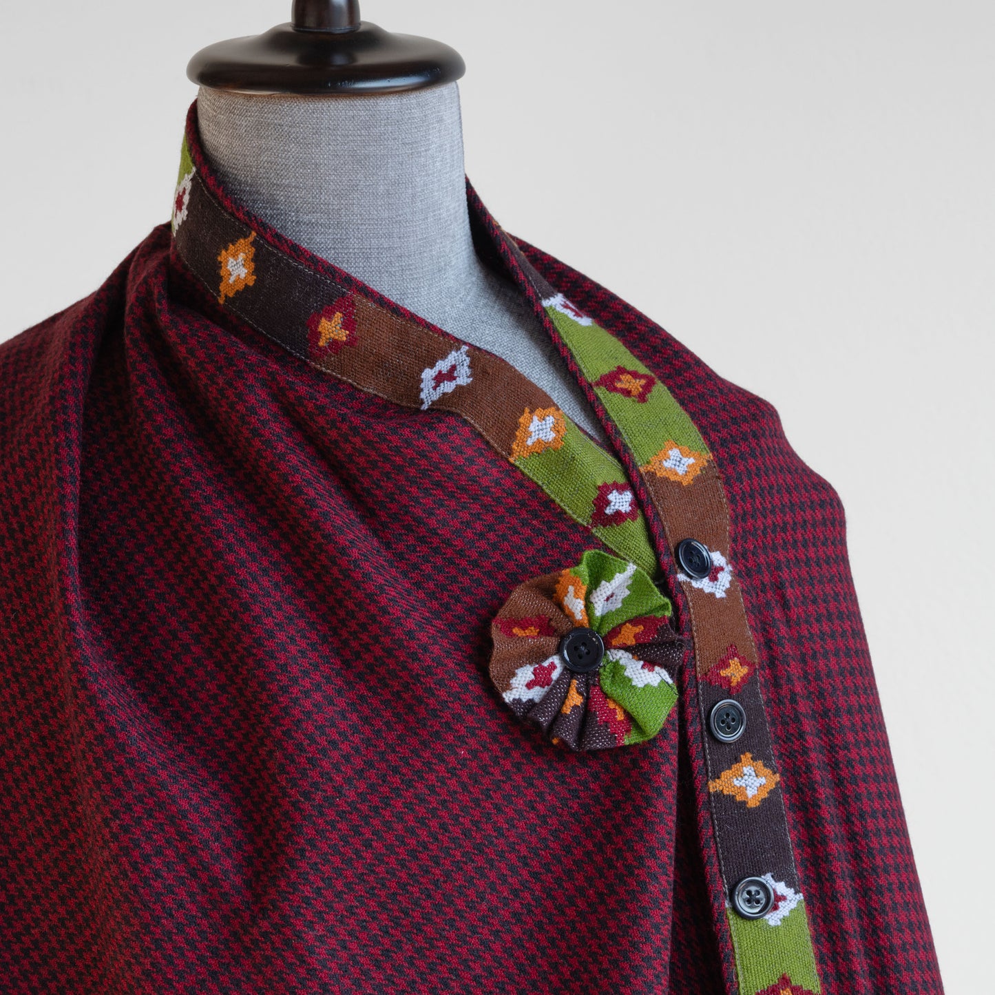 Maroon Woolen Cape for Women With Kullu Patti Border
