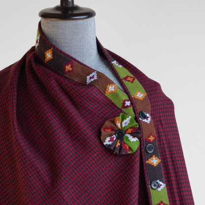 Maroon Woolen Cape for Women With Kullu Patti Border