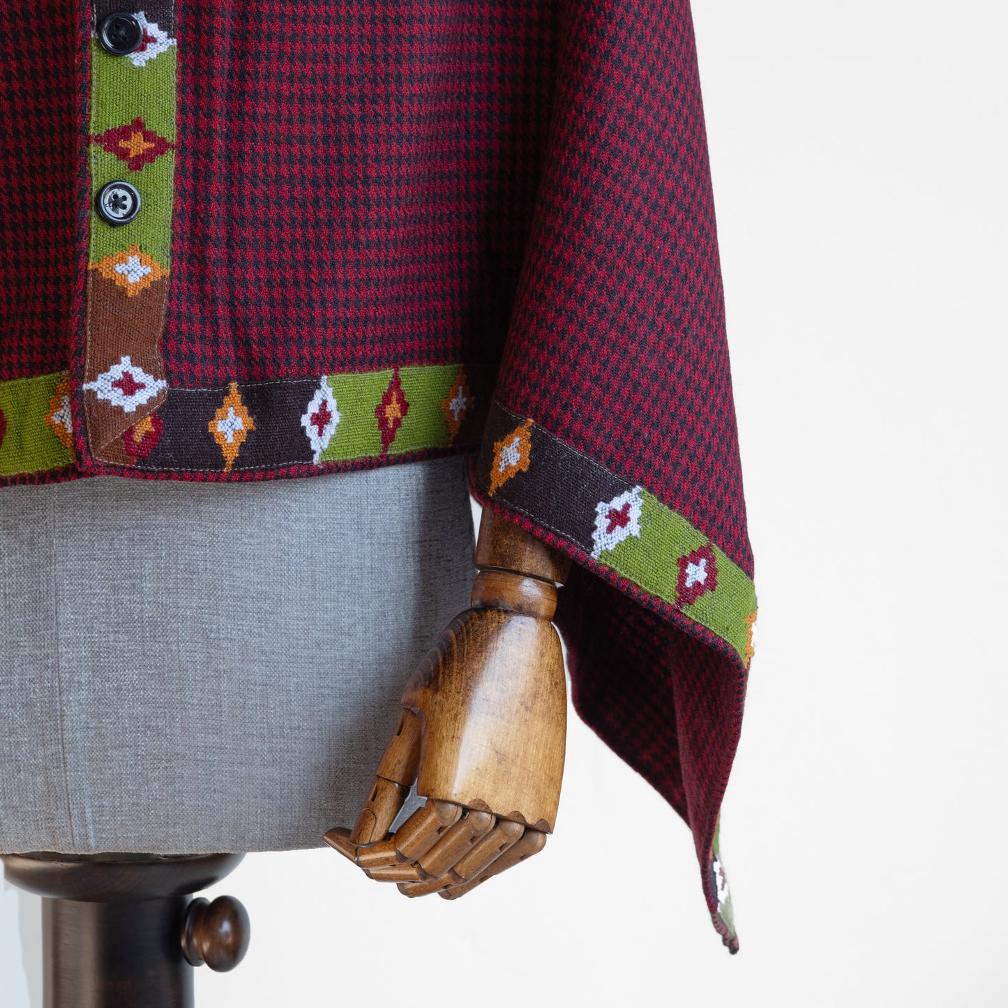 Maroon Woolen Cape for Women With Kullu Patti Border