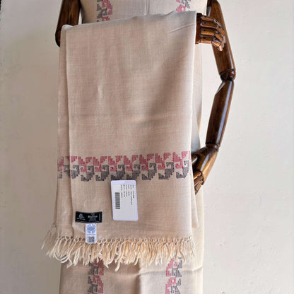 Front view of Bhuttico handwoven beige Merino woolen suit set for women