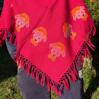 Close up of Handwoven Himachali merino wool kids poncho with tassel edges