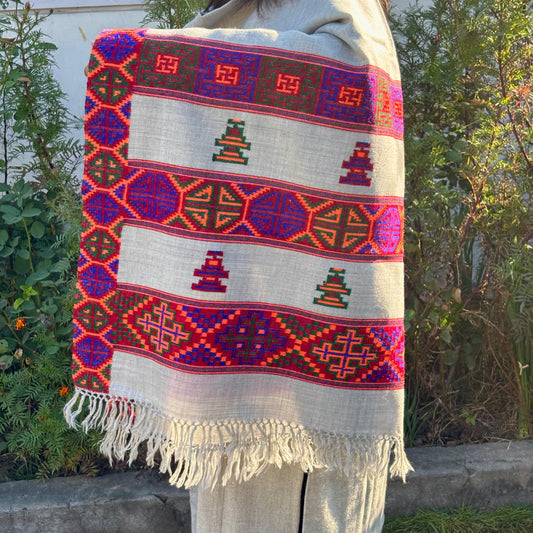 Authentic Kinnauri Hand-Woven Pure Merino Wool Shawl