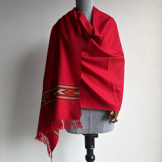 Hand Woven Polywool Kullu Stole Red