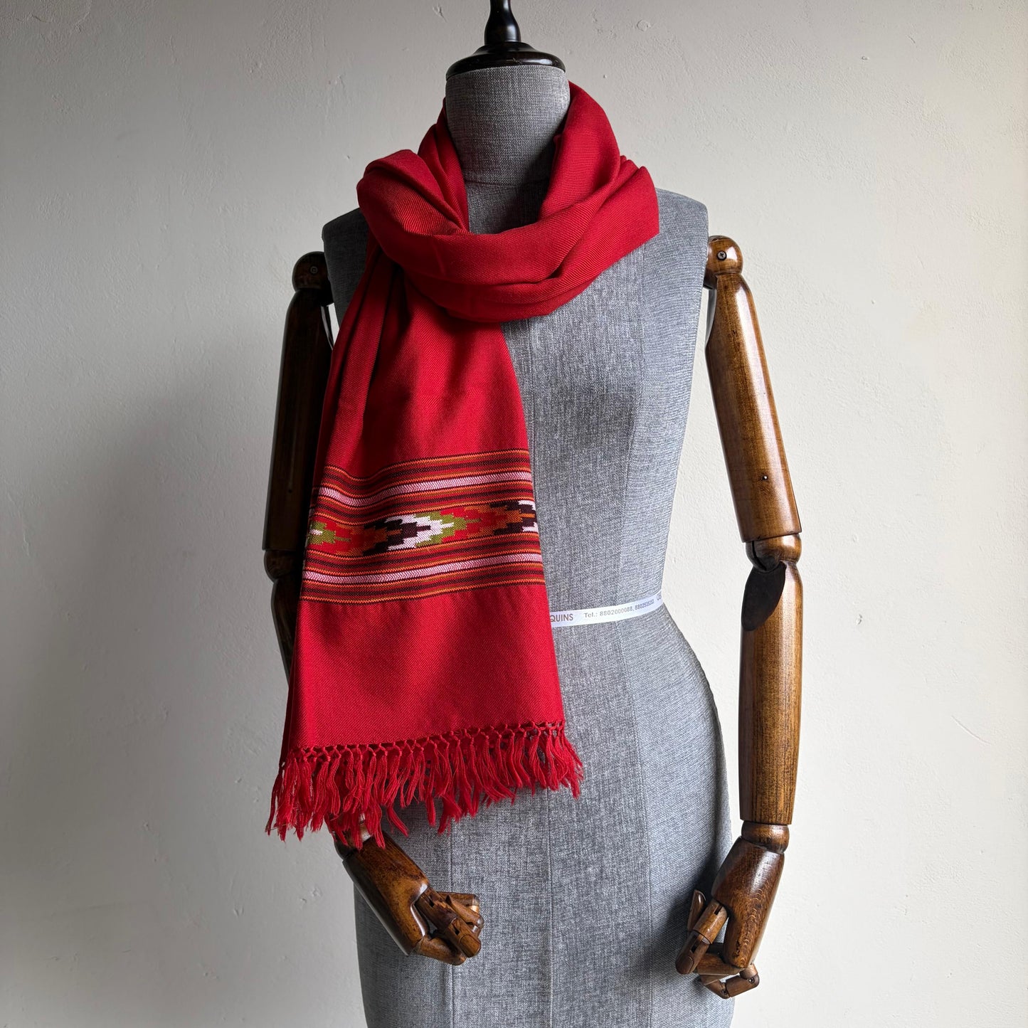 Hand Woven Polywool Kullu Stole Red