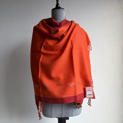 Hand Woven Pure Merino Wool Kullu Stole Orange