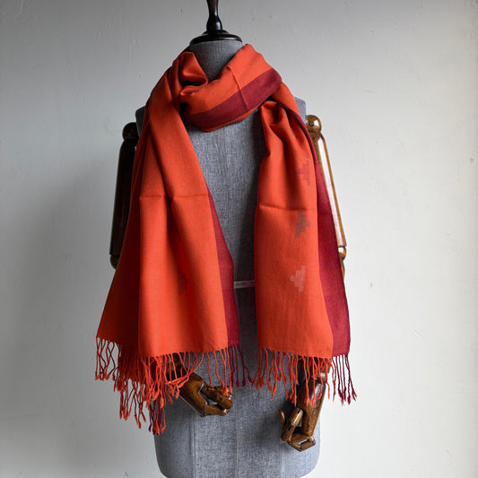Hand Woven Pure Merino Wool Kullu Stole Orange