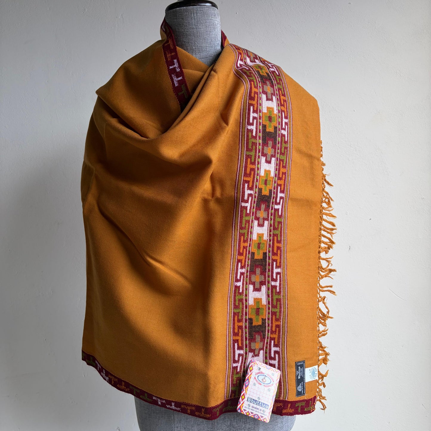 Hand Woven Pure Merino Wool Kullu Stole Mustard