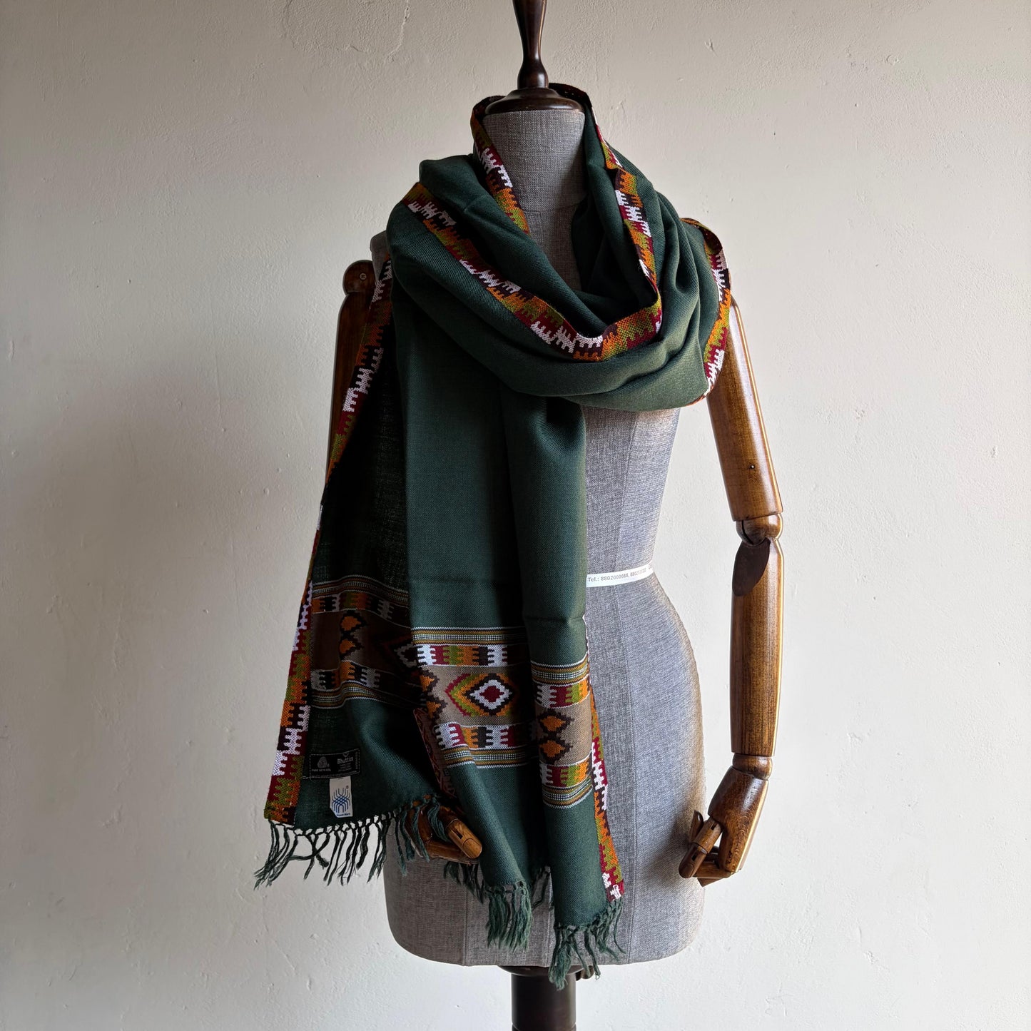Hand Woven Pure Merino Wool Kullu Stole Bottle Green