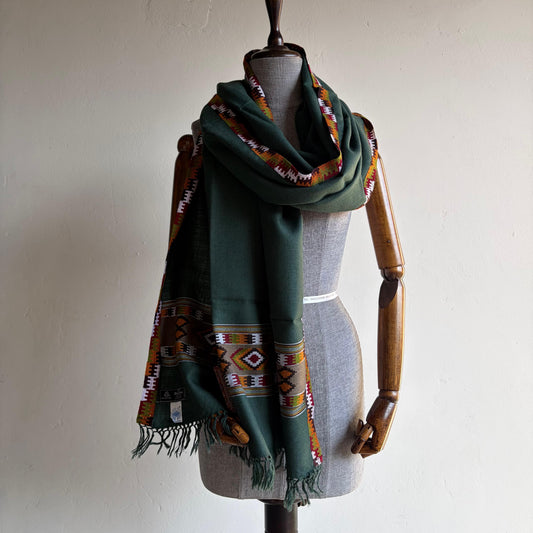 Hand Woven Pure Merino Wool Kullu Stole Bottle Green