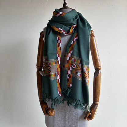 Hand Woven Pure Merino Wool Kullu Stole Bottle Green