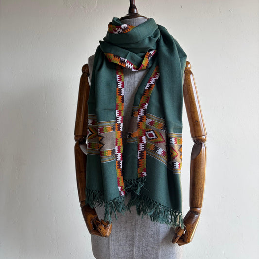 Hand Woven Pure Merino Wool Kullu Stole Bottle Green