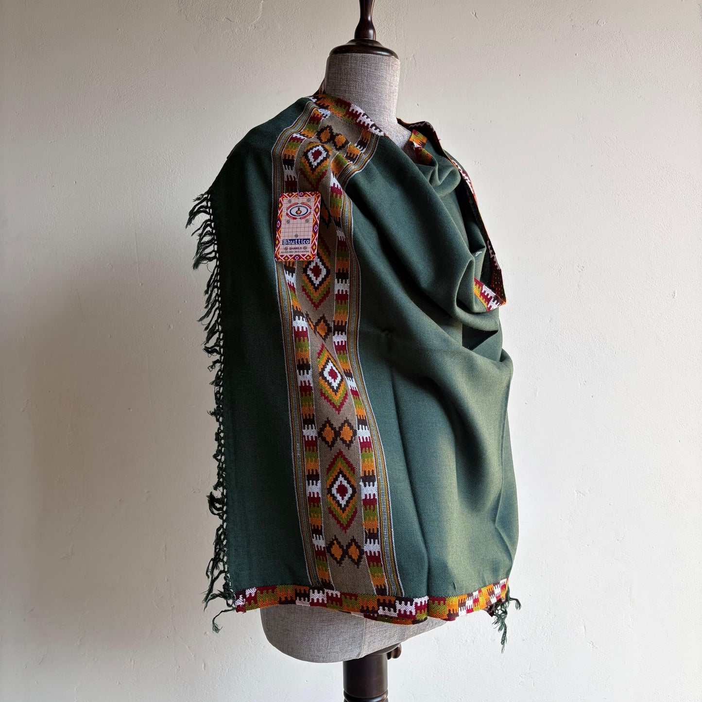 Hand Woven Pure Merino Wool Kullu Stole Bottle Green