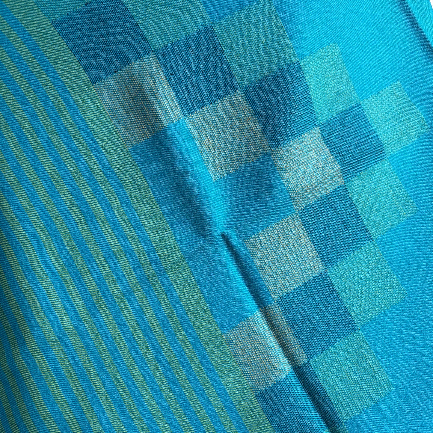 Hand Woven Pure Merino Wool Kullu Stole Blue & Green