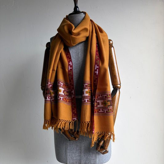 Hand Woven Pure Merino Wool Kullu Stole Mustard