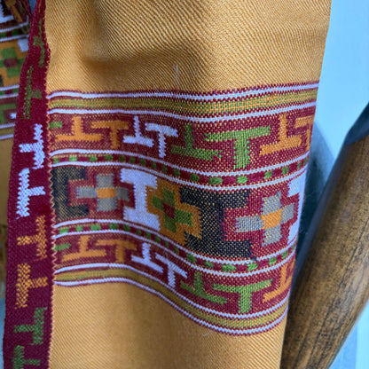 Hand Woven Pure Merino Wool Kullu Stole Mustard