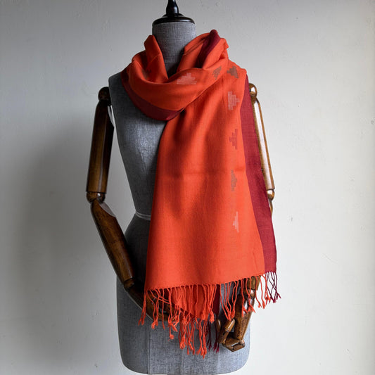 Hand Woven Pure Merino Wool Kullu Stole Orange