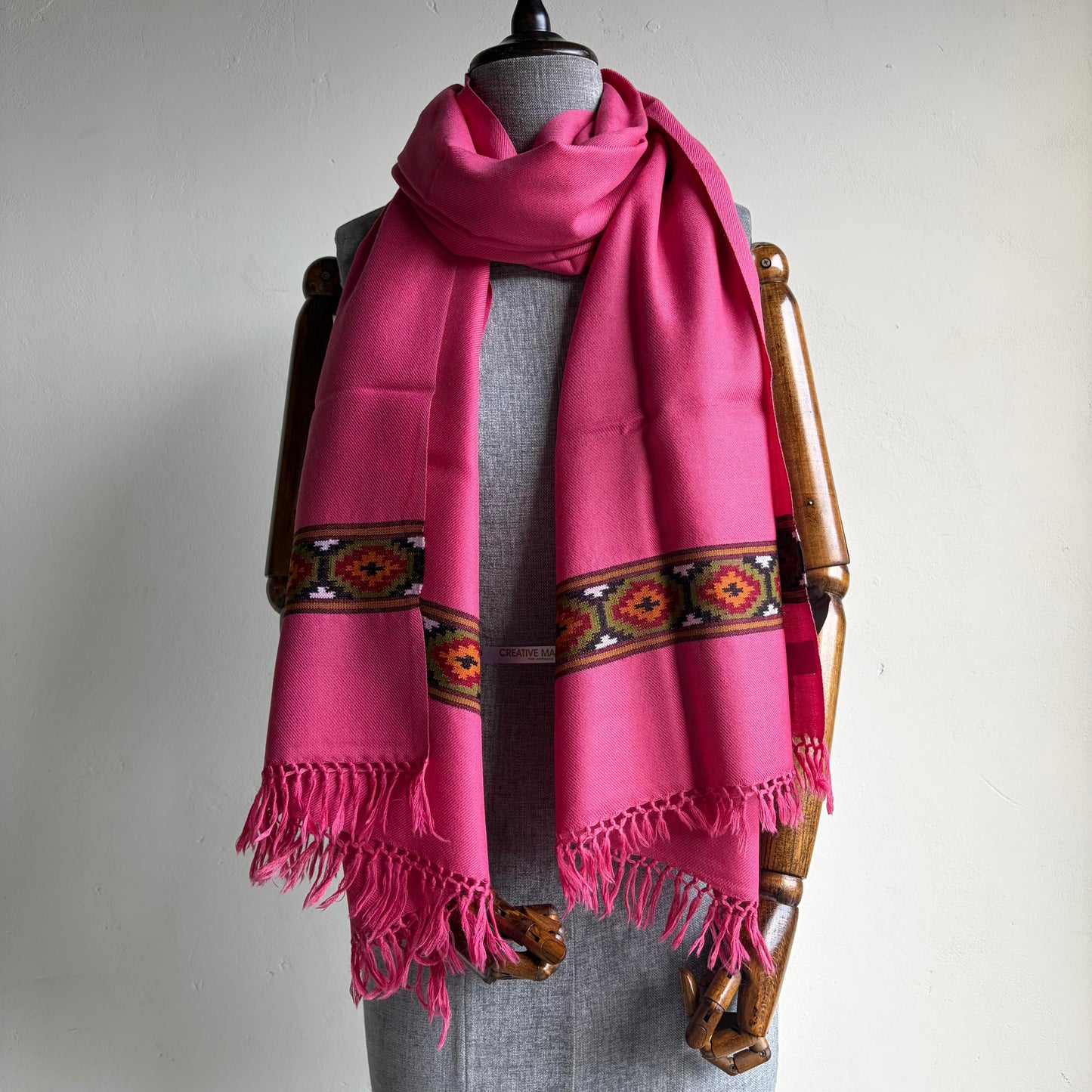 Hand Woven Polywool Kullu Stole Pink