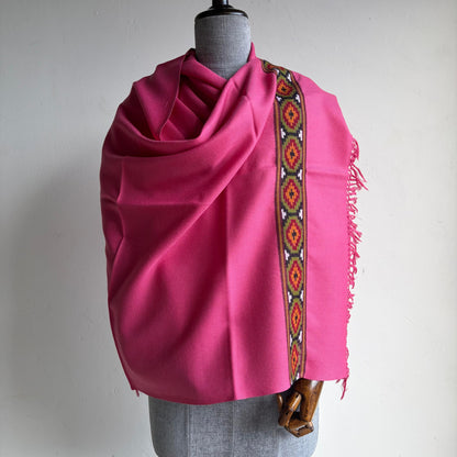 Hand Woven Polywool Kullu Stole Pink